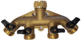4-Way Manifold with Valves & Threaded Outlets Brass