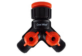 Double Tap Connector with Valves & Threaded Outlets Black/Orange