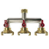 Three Way Tap Splitter Brass 3/4" BSP with Geka Type Outlets