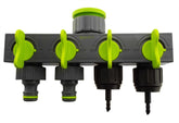 4-Way Valved Splitter Lime with Two Quick Connect and Two 4mm Barb Micro Outlets