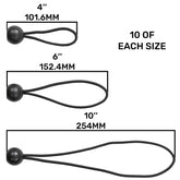 Bungee Ball Mix Black 4" 6" 10" Pack of 30