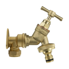 15mm Brass Wall Flange Kit with Brass Quick Connect Tap