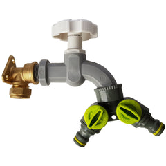 15mm Brass Wall Flange Kit with Grey Dial Tap + Two-Way Splitter