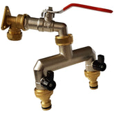 15mm Brass Wall Flange Kit with Lever Tap + Quick Connect Metal Splitter