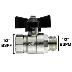 Brass Nickel-Plated Butterfly Valve 1/2" BSPM-F