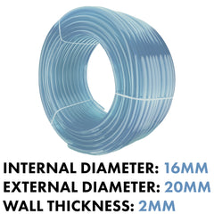 Clear Flexible Hose Pipe 16mm Inside Diameter / 20mm Outside Diameter