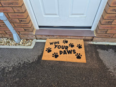 Doormat 60cm x 40cm - 'Wipe Your Paws' (D2) - Absorbent Coir Mat for Indoor/Outdoor