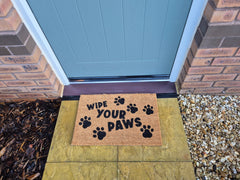 Doormat 60cm x 40cm - 'Wipe Your Paws' (D2) - Absorbent Coir Mat for Indoor/Outdoor