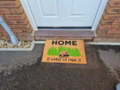 Doormat 60cm x 40cm - 'Home Is Where We Park It' - Absorbent Coir Mat for Indoor/Outdoor