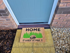 Doormat 60cm x 40cm - 'Home Is Where We Park It' - Absorbent Coir Mat for Indoor/Outdoor