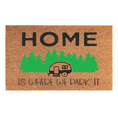 Doormat 60cm x 40cm - 'Home Is Where We Park It' - Absorbent Coir Mat for Indoor/Outdoor