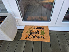Doormat 60cm x 40cm - 'Happy Camper' - Absorbent Coir Mat for Indoor/Outdoor