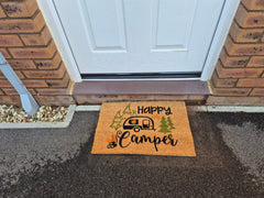 Doormat 60cm x 40cm - 'Happy Camper' - Absorbent Coir Mat for Indoor/Outdoor