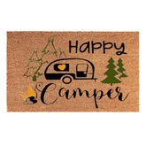 Doormat 60cm x 40cm - 'Happy Camper' - Absorbent Coir Mat for Indoor/Outdoor