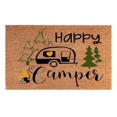 Doormat 60cm x 40cm - 'Happy Camper' - Absorbent Coir Mat for Indoor/Outdoor