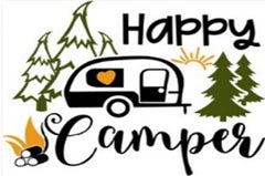 Doormat 60cm x 40cm - 'Happy Camper' - Absorbent Coir Mat for Indoor/Outdoor