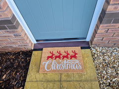 Doormat 60cm x 40cm - 'Merry Christmas' (Red/Silver) - Absorbent Coir Mat for Indoor/Outdoor