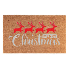 Doormat 60cm x 40cm - 'Merry Christmas' (Red/Silver) - Absorbent Coir Mat for Indoor/Outdoor