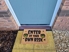 Doormat 60cm x 40cm - 'Enter At Your Own Risk' - Absorbent Coir Mat for Indoor/Outdoor