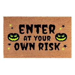 Doormat 60cm x 40cm - 'Enter At Your Own Risk' - Absorbent Coir Mat for Indoor/Outdoor