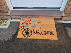 Doormat 60cm x 40cm - 'Welcome' (Bike) - Absorbent Coir Mat for Indoor/Outdoor