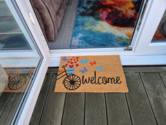 Doormat 60cm x 40cm - 'Welcome' (Bike) - Absorbent Coir Mat for Indoor/Outdoor