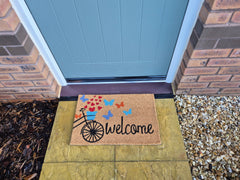 Doormat 60cm x 40cm - 'Welcome' (Bike) - Absorbent Coir Mat for Indoor/Outdoor