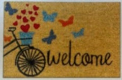 Doormat 60cm x 40cm - 'Welcome' (Bike) - Absorbent Coir Mat for Indoor/Outdoor