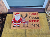 Doormat 60cm x 40cm - 'Santa Please Stop Here' - Absorbent Coir Mat for Indoor/Outdoor