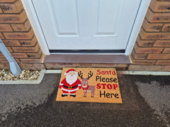 Doormat 60cm x 40cm - 'Santa Please Stop Here' - Absorbent Coir Mat for Indoor/Outdoor