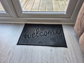 Rubber Doormat 60cm x 40cm - 'Welcome' (Small Flowers) - Absorbent Coir Mat for Indoor/Outdoor