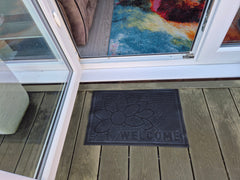Rubber Doormat 60cm x 40cm - 'Welcome' (Flower) - Absorbent Coir Mat for Indoor/Outdoor