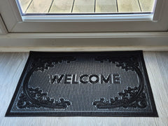 Rubber Doormat 60cm x 40cm - 'Welcome' (D2) - Absorbent Coir Mat for Indoor/Outdoor