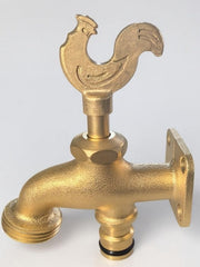 Brass Bib Tap with Quick Connect Inlet, ¾” BSP Thread Outlet, Rooster Design