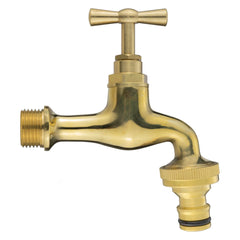 Garden Tap Polished Brass 1/2" BSPM - Snap On Male