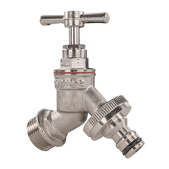 Garden Bib Tap Brass Nickle Plated 1/2" BSPM Inlet + Snap-On Male