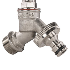 Garden Bib Tap Brass Nickle Plated 1/2" BSPM Inlet + Snap-On Male