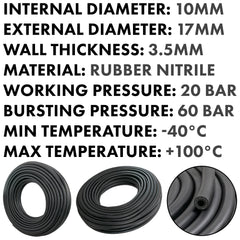 Rubber 10mm Braided Fuel, Oil Hose SAE J30 R6