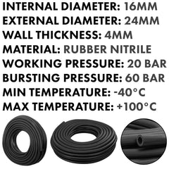 Rubber 16mm Braided Fuel, Oil Hose SAE J30 R6