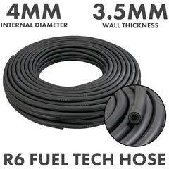Rubber 4mm Braided Fuel, Oil Hose SAE J30 R6