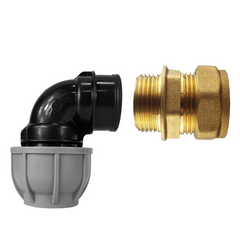 Brass Compression 22mm Straight with 20mm MDPE Elbow