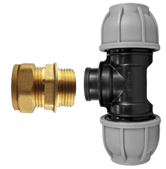 Brass Compression 28mm Straight with 32mm MDPE Tee