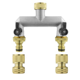 Two Way Tap Splitter Brass 3/4" BSP with Quick Connect and Hose Fittings
