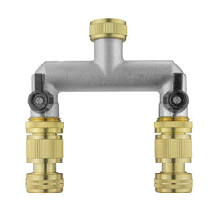 Two Way Tap Splitter Brass 3/4" BSP with Quick Connect and Hose Fittings