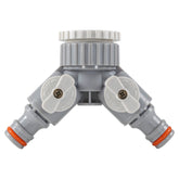 2-Way Tap Connector With Valves 1" or 3/4" BSP Female, Gray/White