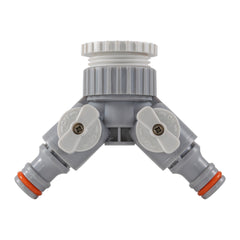 2-Way Tap Connector With Valves 1" or 3/4" BSP Female, Gray/White