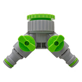 2-Way Tap Connector With Valves 1" or 3/4" BSP Female, Green/Gray