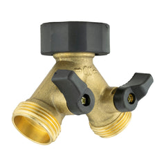 Double Tap Connector with Valves & Threaded Outlets Brass