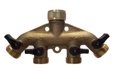 4-Way Manifold with Valves & Threaded Outlets Brass