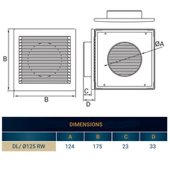 Louvre Vent White DL/125 RW LUX With Fly Mesh